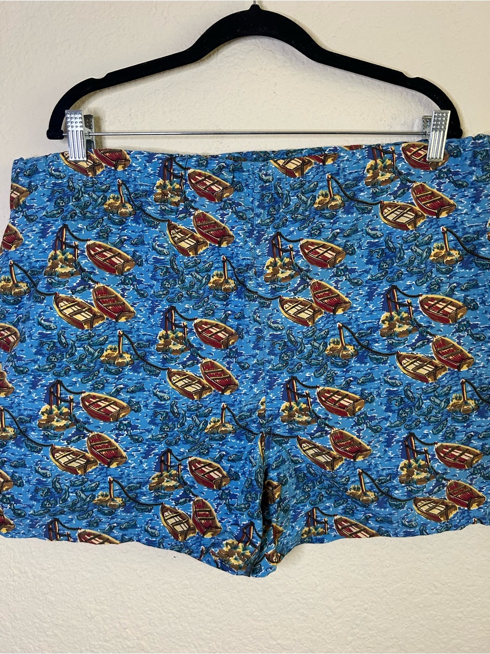 Land End Blue Nautical Boat Print Shorts Native Island VYG Large 36/38 Swim Camp